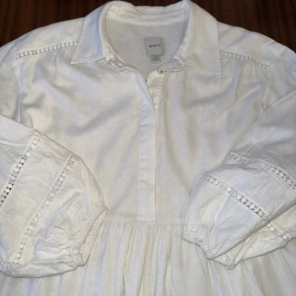 MAEVE Women's Linen Edition The Bettina Tiered White Mini Shirt Dress Size Small - Picture 7 of 12